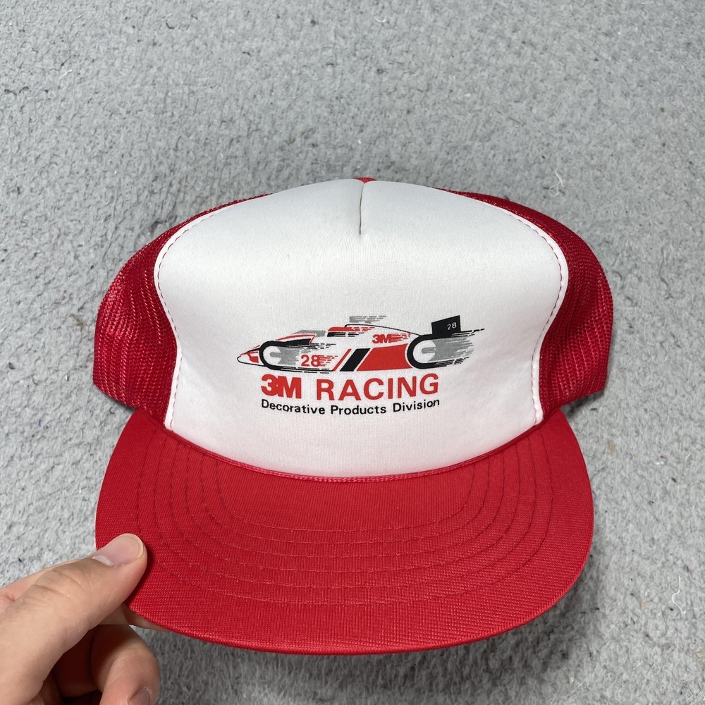 Vintage 3M Racing Hat Cap Snap Back One Size Mens Red Foam Mesh Trucker 80s